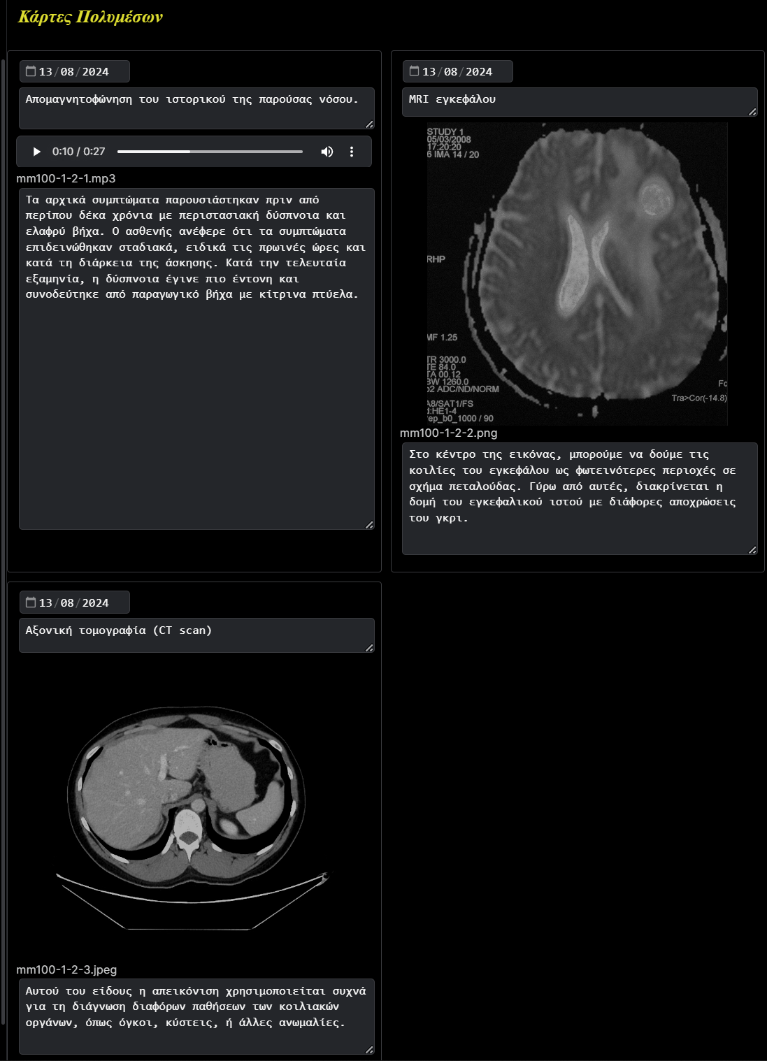 Fig. 2: Οι κάρτες πολυμέσων μέσα στο ιατρικό έγγραφο του ασθενούς.